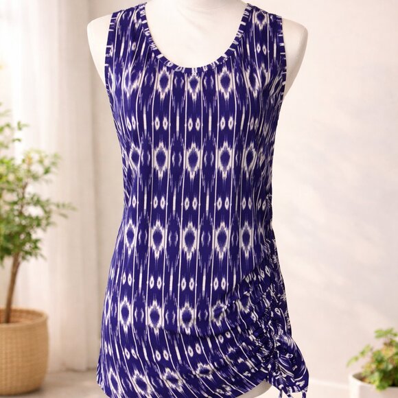 Athleta Tops - Athleta Purple Ikat Ruched Side Tank Top Women’s Large Sleeveless